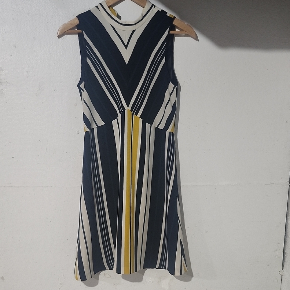 Zara Striped‎ Sleeveless Dress in Navy, Cream and Yellow Size XS Made in Moracco